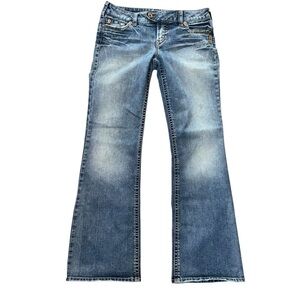 Vintage Y2K Silver Jeans Studded Pocket Low Rise Flare 29x32 Womens